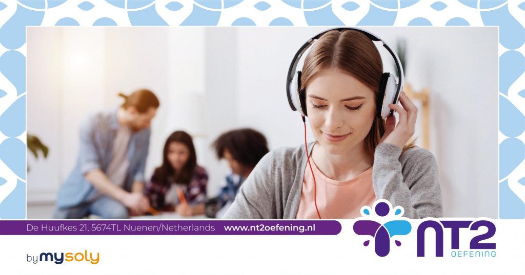 A woman listening music in the class