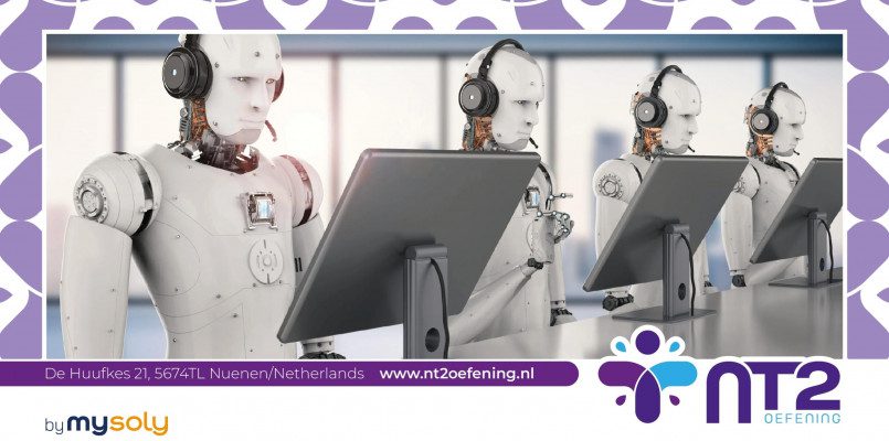 robots sitting at a computer and providing personalized feedback